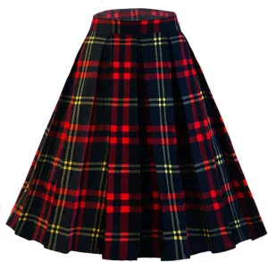 Dressever Women's Vintage A-line Printed Pleated Flared Midi Skirts