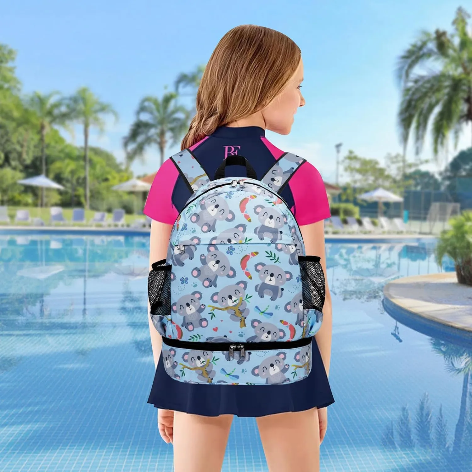 Dry Wet Gym Backpack with Shoe Compartment for Women Men Packable Anti-Water Sports Bag for Swimming Beach Yoga Travel, Koala