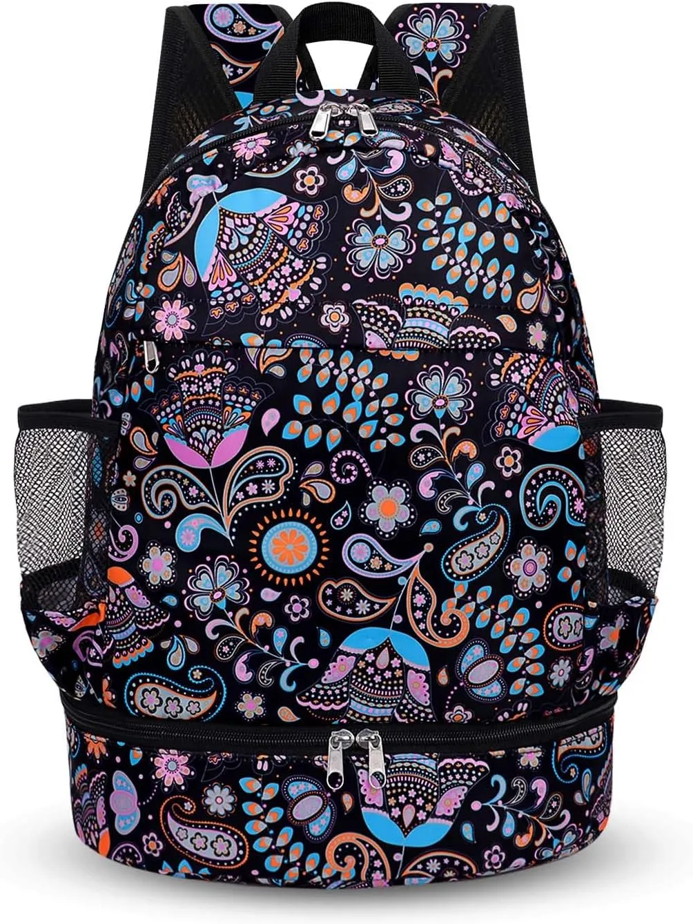 Dry Wet Gym Backpack with Shoe Compartment for Women Men Packable Anti-Water Sports Bag for Swimming Beach Yoga Travel, Paisley