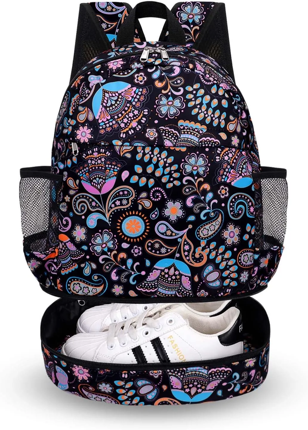 Dry Wet Gym Backpack with Shoe Compartment for Women Men Packable Anti-Water Sports Bag for Swimming Beach Yoga Travel, Paisley