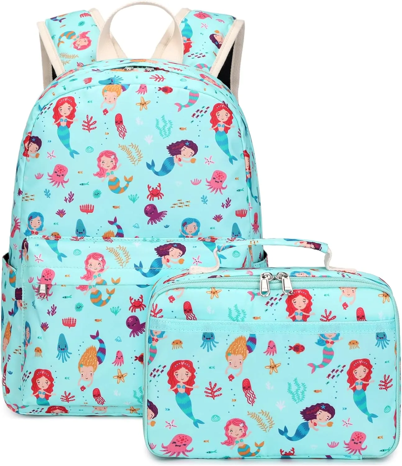 DSIUE Backpack for Girls Kids Backpack with Lunch Box Mermaid Preschool Kindergarten Back Pack Bookbags with Chest Strap
