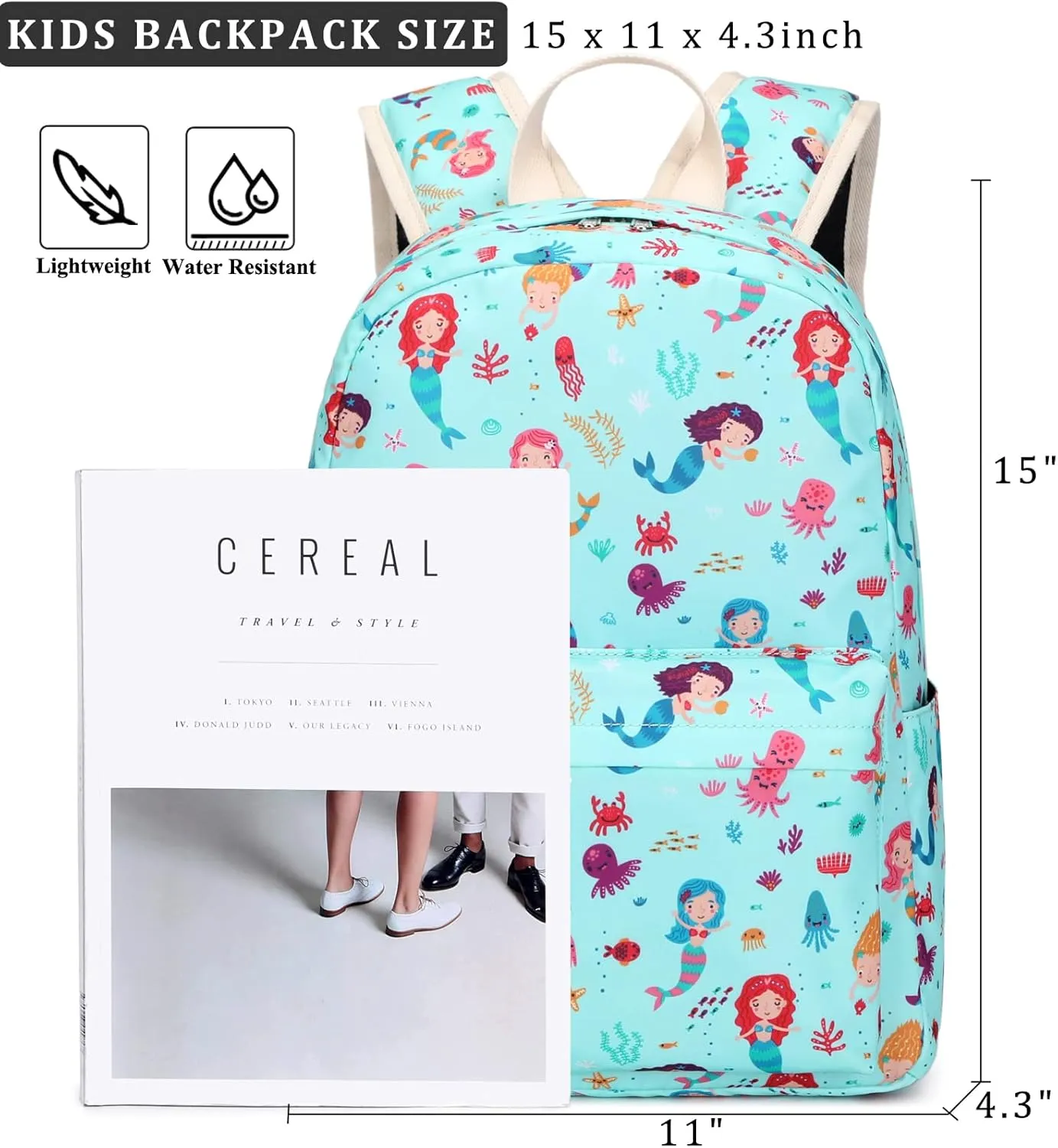 DSIUE Backpack for Girls Kids Backpack with Lunch Box Mermaid Preschool Kindergarten Back Pack Bookbags with Chest Strap