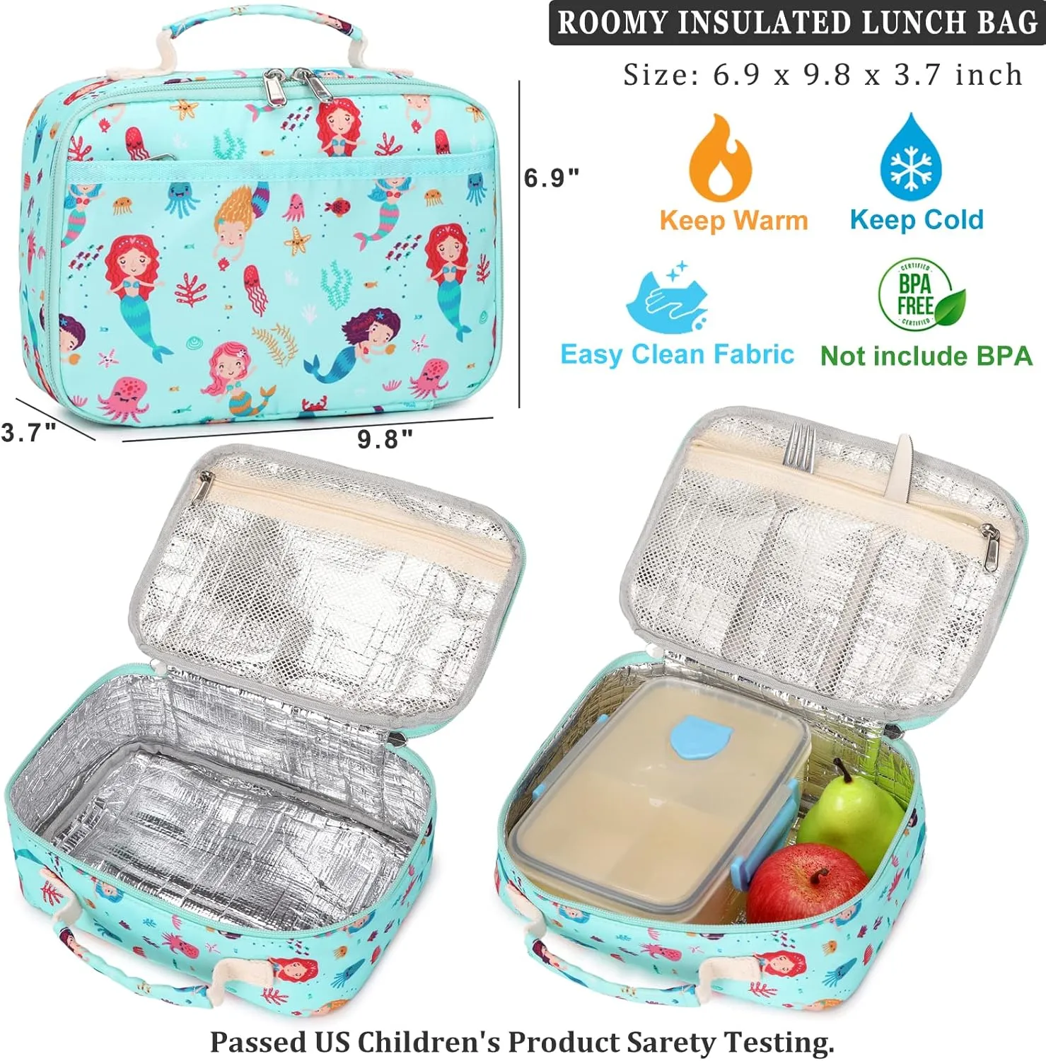DSIUE Backpack for Girls Kids Backpack with Lunch Box Mermaid Preschool Kindergarten Back Pack Bookbags with Chest Strap