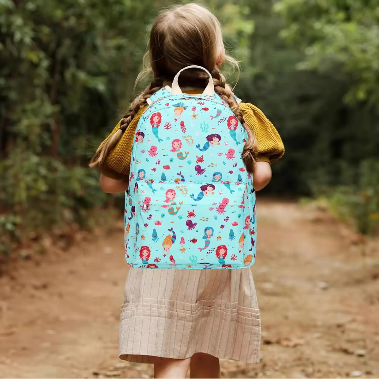DSIUE Backpack for Girls Kids Backpack with Lunch Box Mermaid Preschool Kindergarten Back Pack Bookbags with Chest Strap