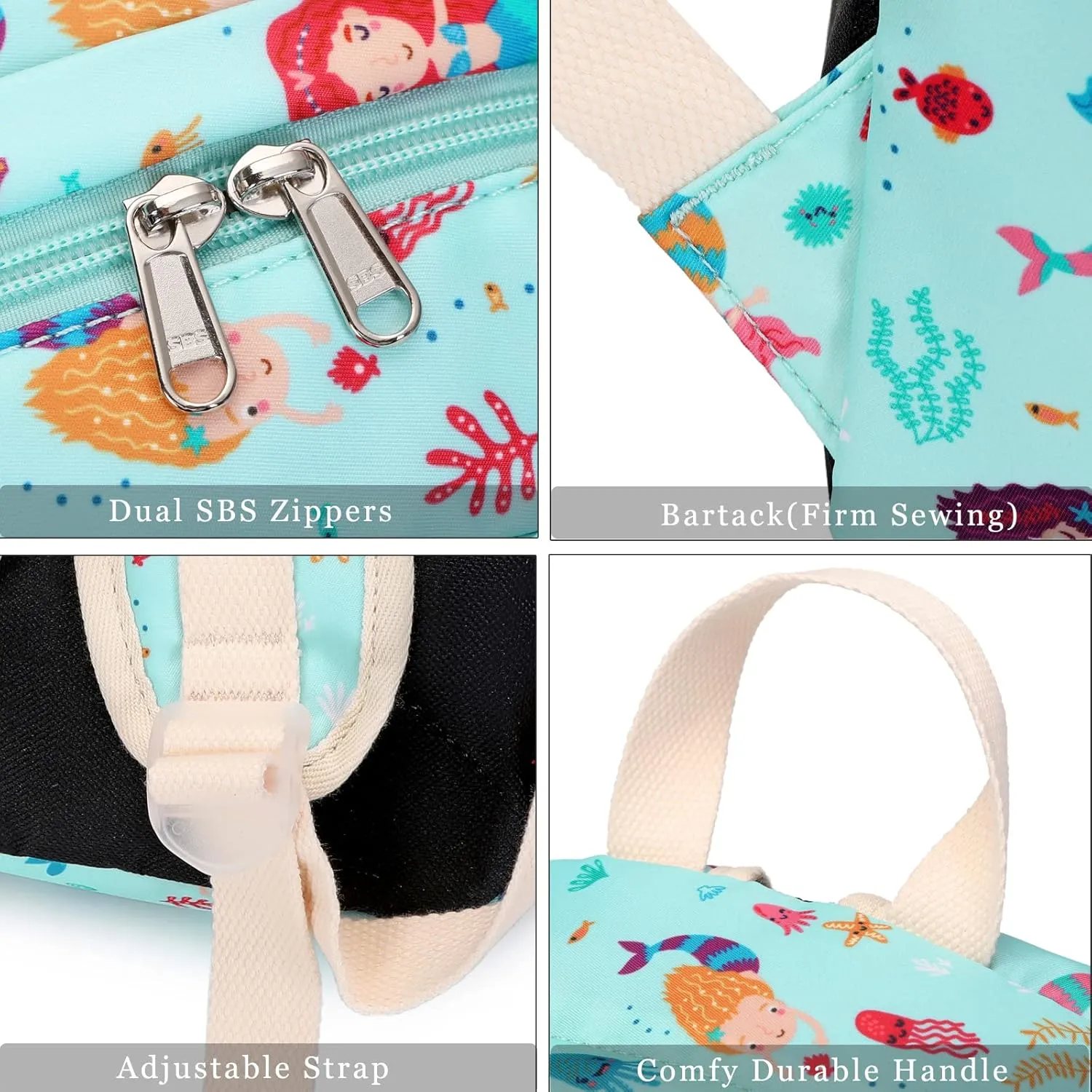 DSIUE Backpack for Girls Kids Backpack with Lunch Box Mermaid Preschool Kindergarten Back Pack Bookbags with Chest Strap