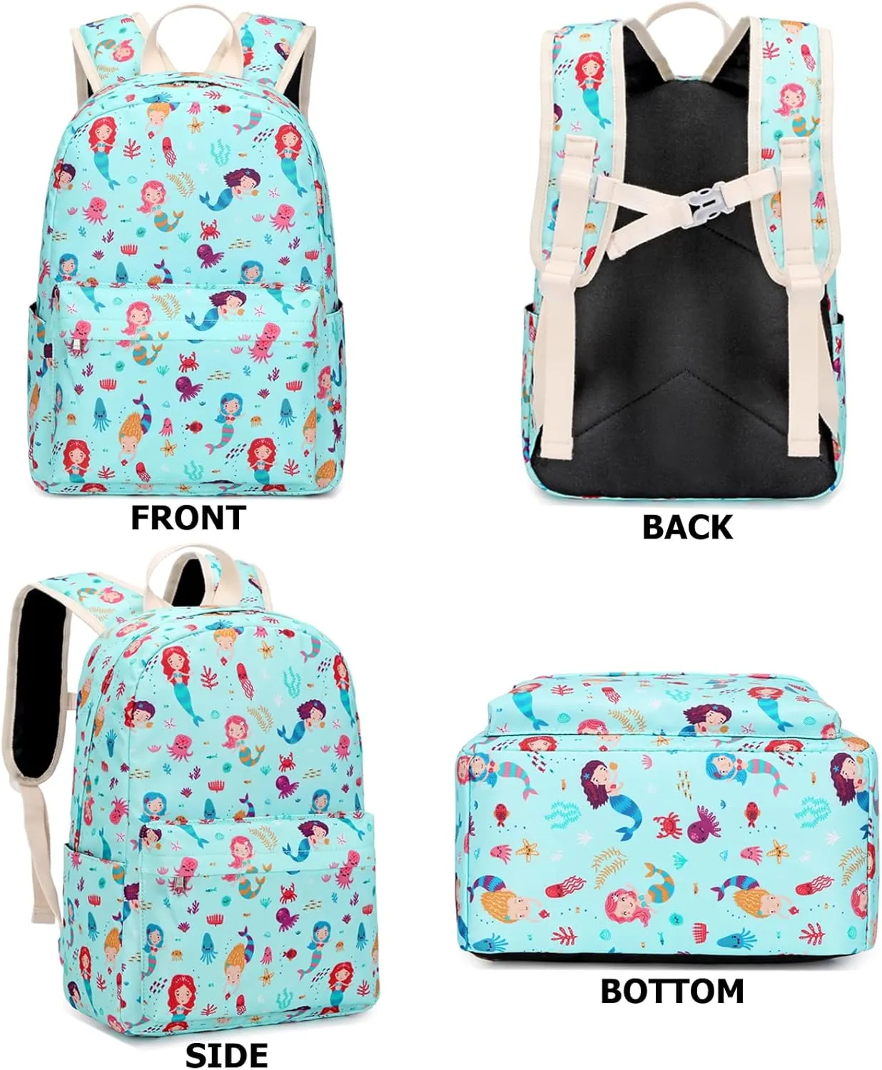 DSIUE Backpack for Girls Kids Backpack with Lunch Box Mermaid Preschool Kindergarten Back Pack Bookbags with Chest Strap