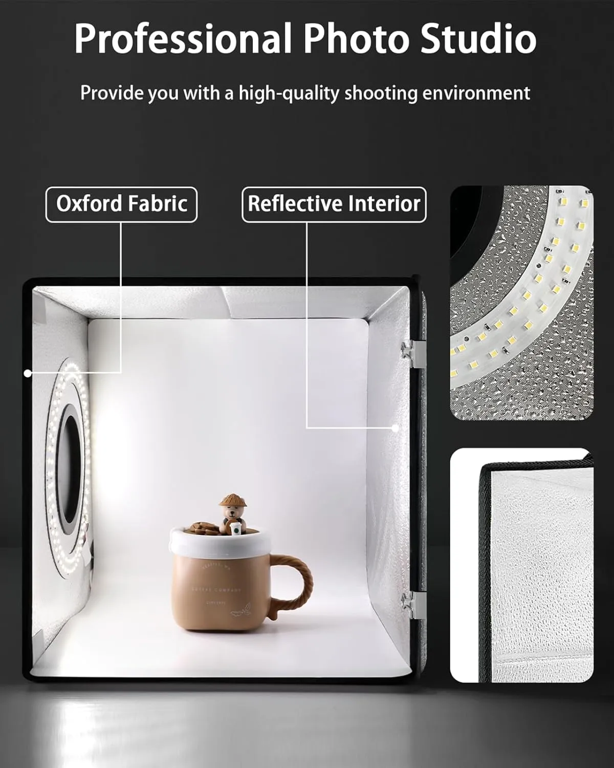 DUCLUS Light Box Photography, Portable Photo Studio Booth Box, 10" x 10" Professional Mini Shooting Tents with 104 LED Lights Dimmable, 6 Backdrops for Small Product: Jewelry, Miniature Models etc.