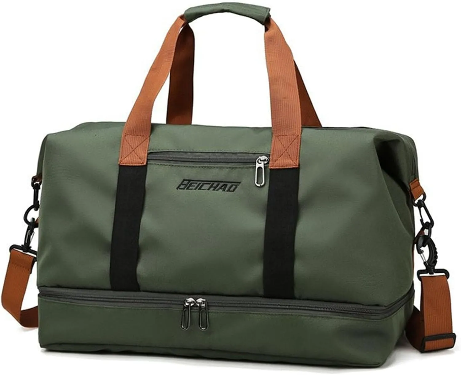 Duffle Bag with Independent Shoe Holder,Large Capacity,Canvas Material,Reusable Strong Load Bearing Multi-pocket Storage Splash-proof Dry Wet Outdoor Fitness Bag Travel Supplies for Men Women Green