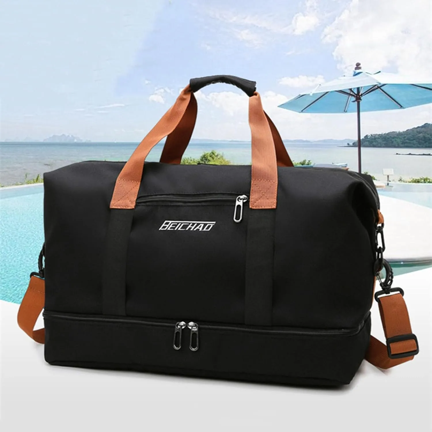 Duffle Bag with Independent Shoe Holder,Large Capacity,Canvas Material,Reusable Strong Load Bearing Multi-pocket Storage Splash-proof Dry Wet Outdoor Fitness Bag Travel Supplies for Men Women Green