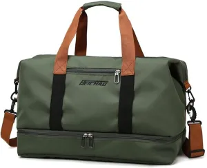 Duffle Bag with Independent Shoe Holder,Large Capacity,Canvas Material,Reusable Strong Load Bearing Multi-pocket Storage Splash-proof Dry Wet Outdoor Fitness Bag Travel Supplies for Men Women Green