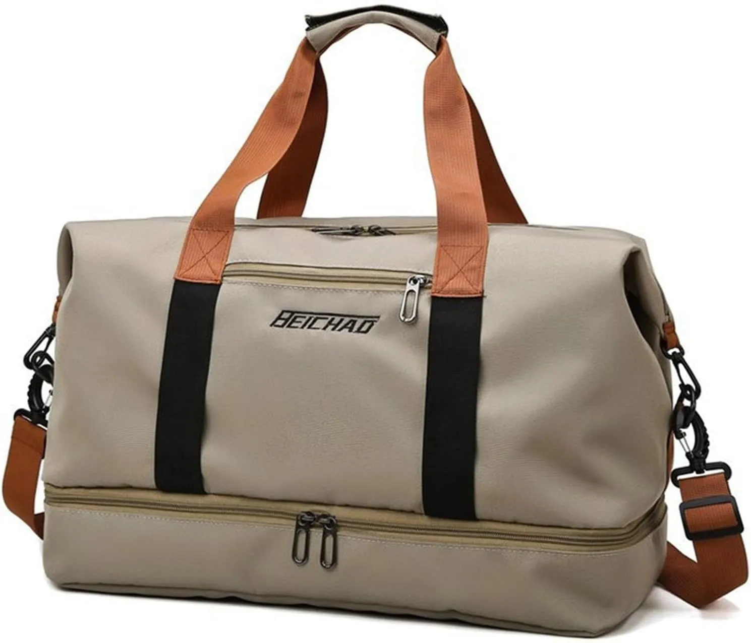 Duffle Bag with Independent Shoe Holder,Large Capacity,Canvas Material,Reusable Strong Load Bearing Multi-pocket Storage Splash-proof Dry Wet Outdoor Fitness Bag Travel Supplies for Men Women Khaki