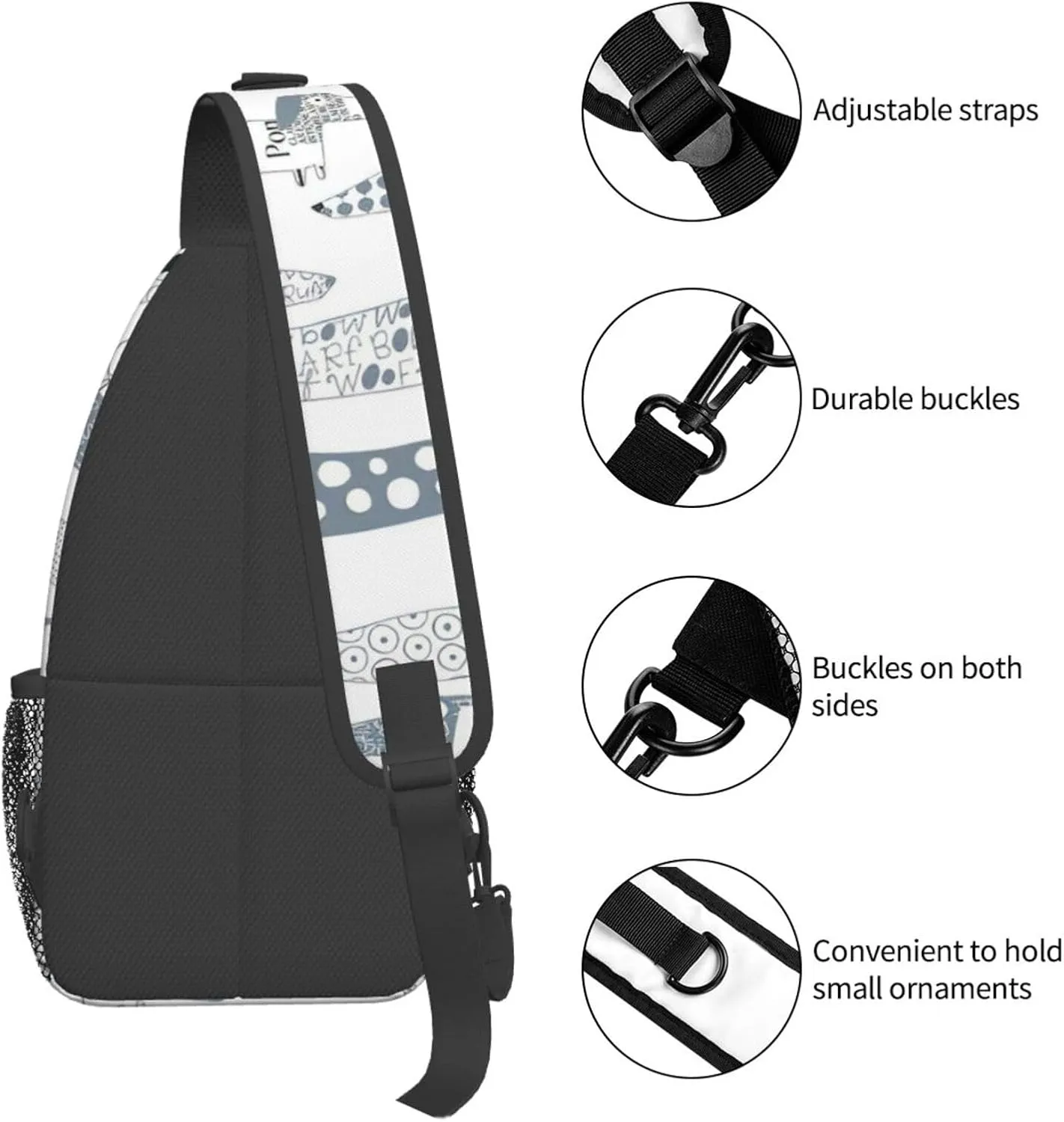 Durable Adjustable Outdoor Hiking Cute Dachshund Dog Print Cross Chest Bag Diagonally Single Shoulder Backpack