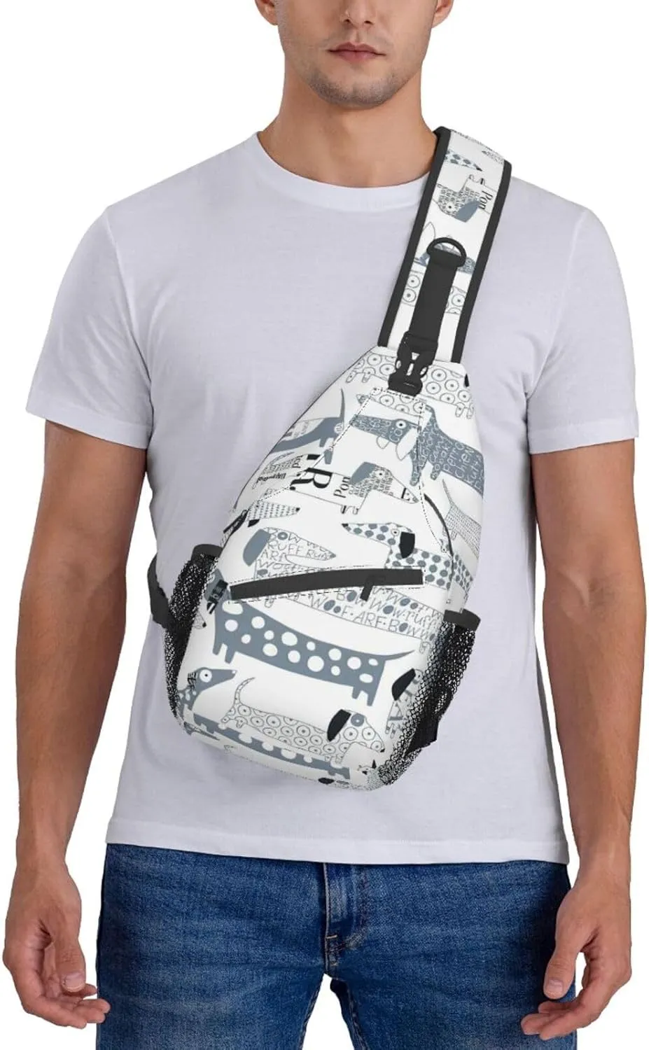 Durable Adjustable Outdoor Hiking Cute Dachshund Dog Print Cross Chest Bag Diagonally Single Shoulder Backpack