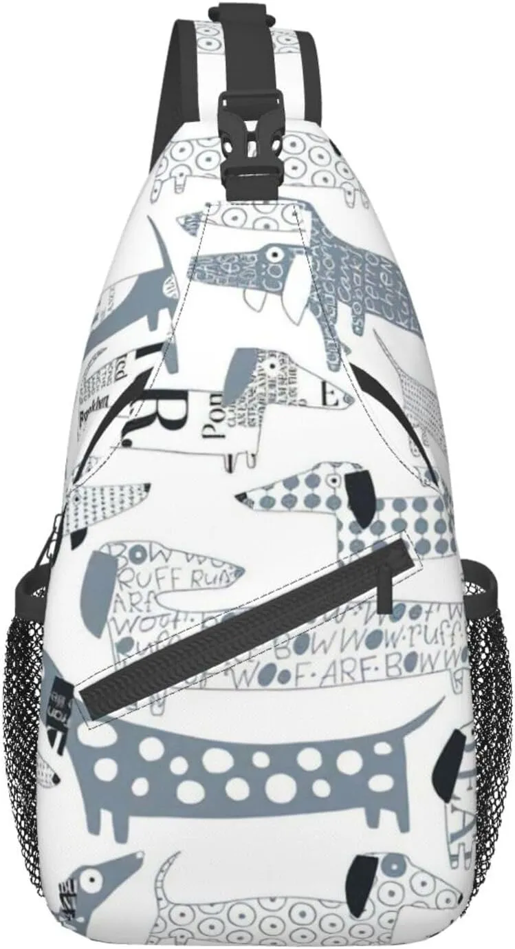 Durable Adjustable Outdoor Hiking Cute Dachshund Dog Print Cross Chest Bag Diagonally Single Shoulder Backpack