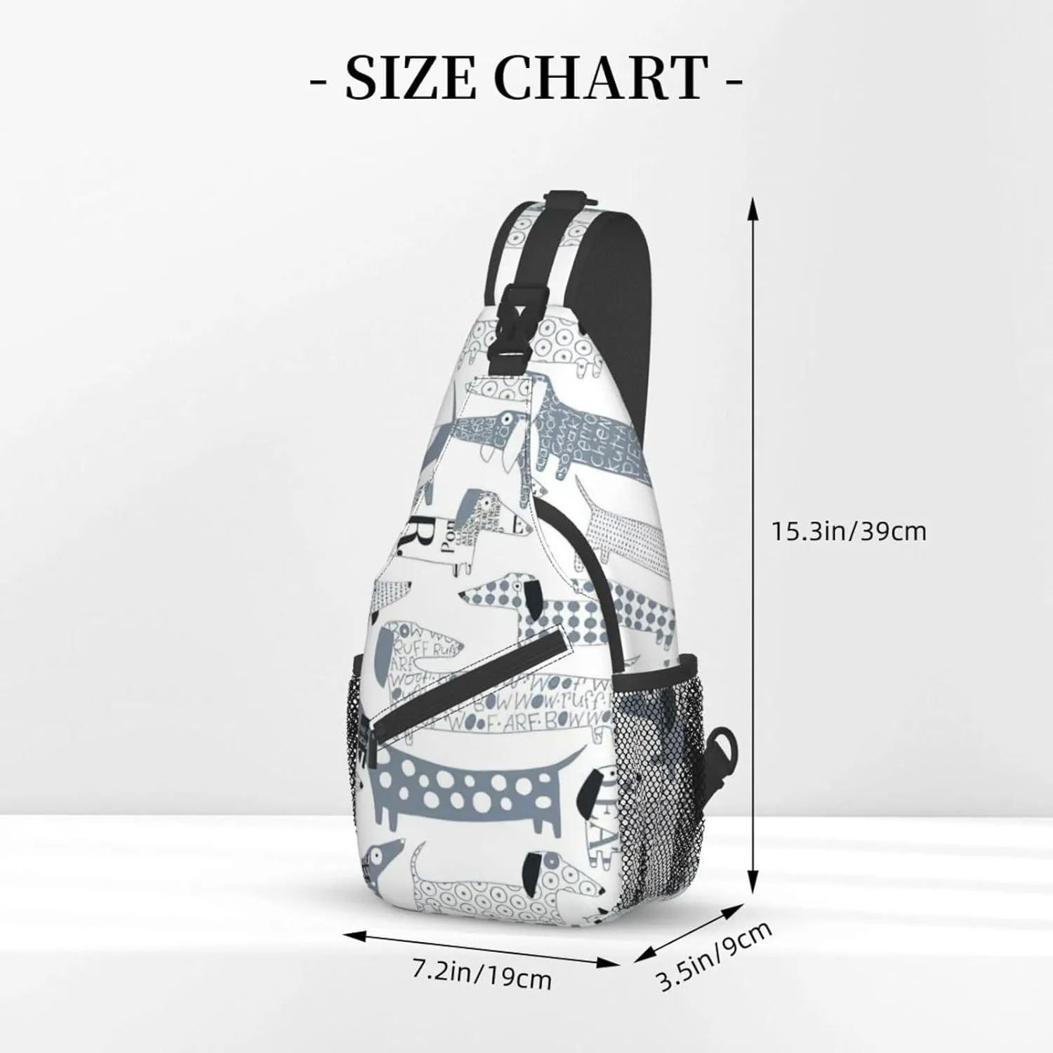 Durable Adjustable Outdoor Hiking Cute Dachshund Dog Print Cross Chest Bag Diagonally Single Shoulder Backpack