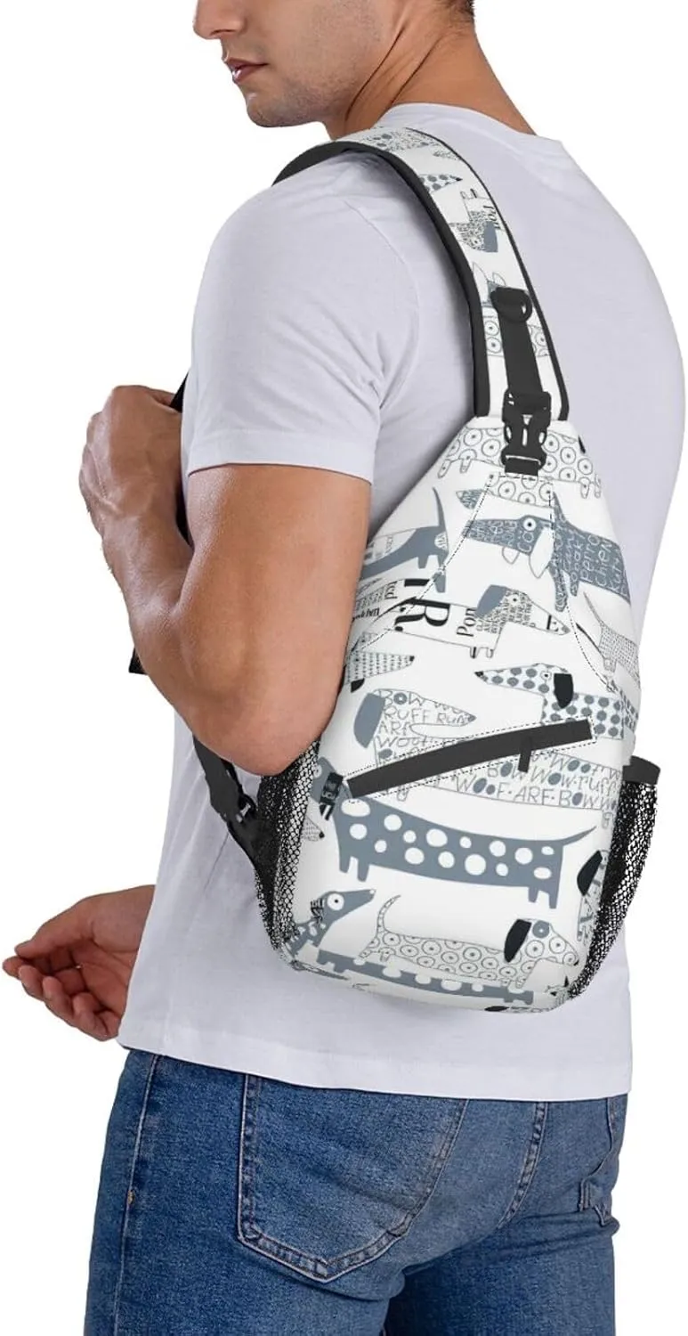 Durable Adjustable Outdoor Hiking Cute Dachshund Dog Print Cross Chest Bag Diagonally Single Shoulder Backpack