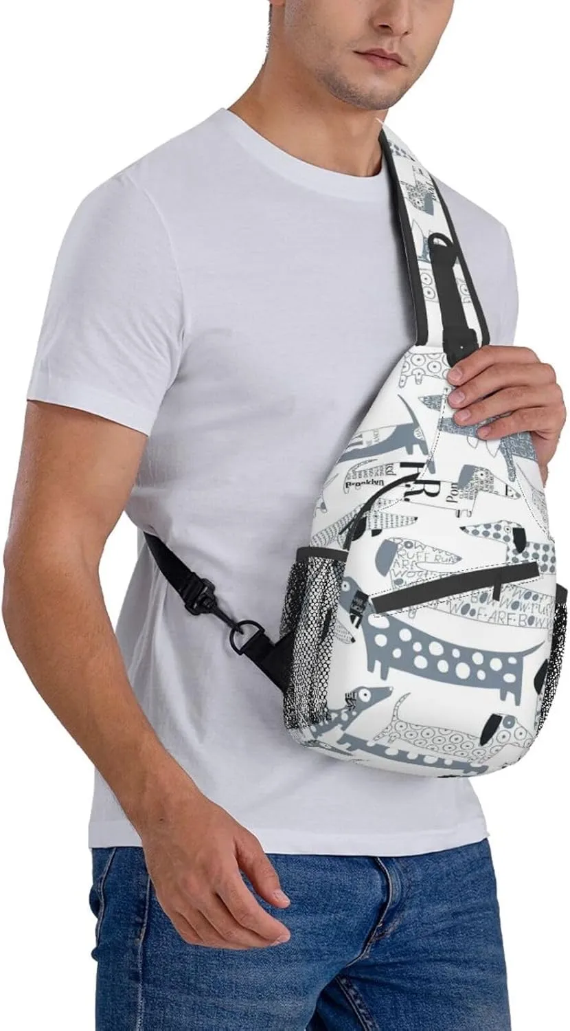 Durable Adjustable Outdoor Hiking Cute Dachshund Dog Print Cross Chest Bag Diagonally Single Shoulder Backpack