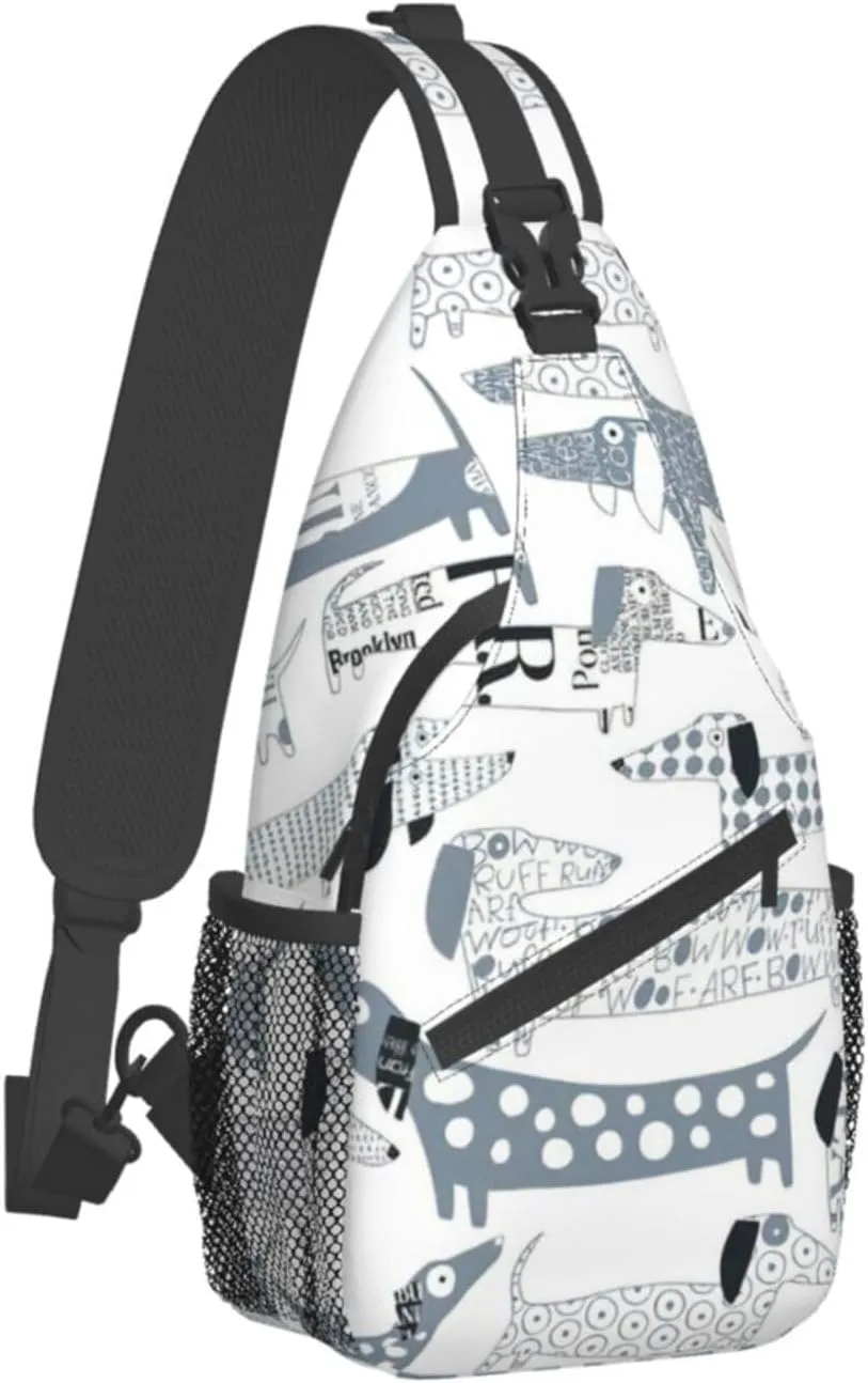 Durable Adjustable Outdoor Hiking Cute Dachshund Dog Print Cross Chest Bag Diagonally Single Shoulder Backpack