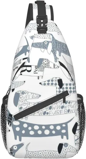 Durable Adjustable Outdoor Hiking Cute Dachshund Dog Print Cross Chest Bag Diagonally Single Shoulder Backpack