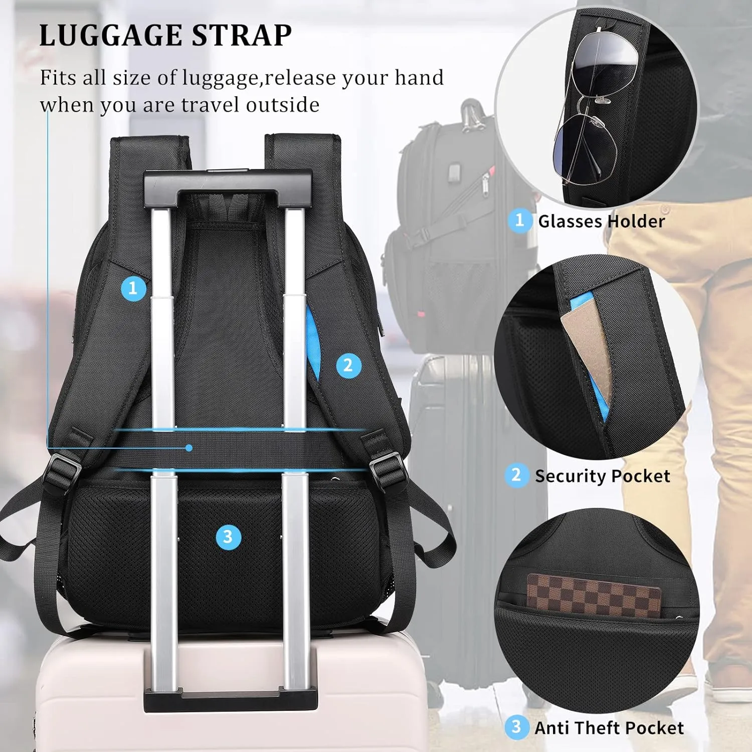 DUSLANG 50L Travel Laptop Backpack for Men Women, Extra Large Heavy Duty Big Carry on Backpack for Weekend Airline Approved Fits 17 Inch Computer, Black