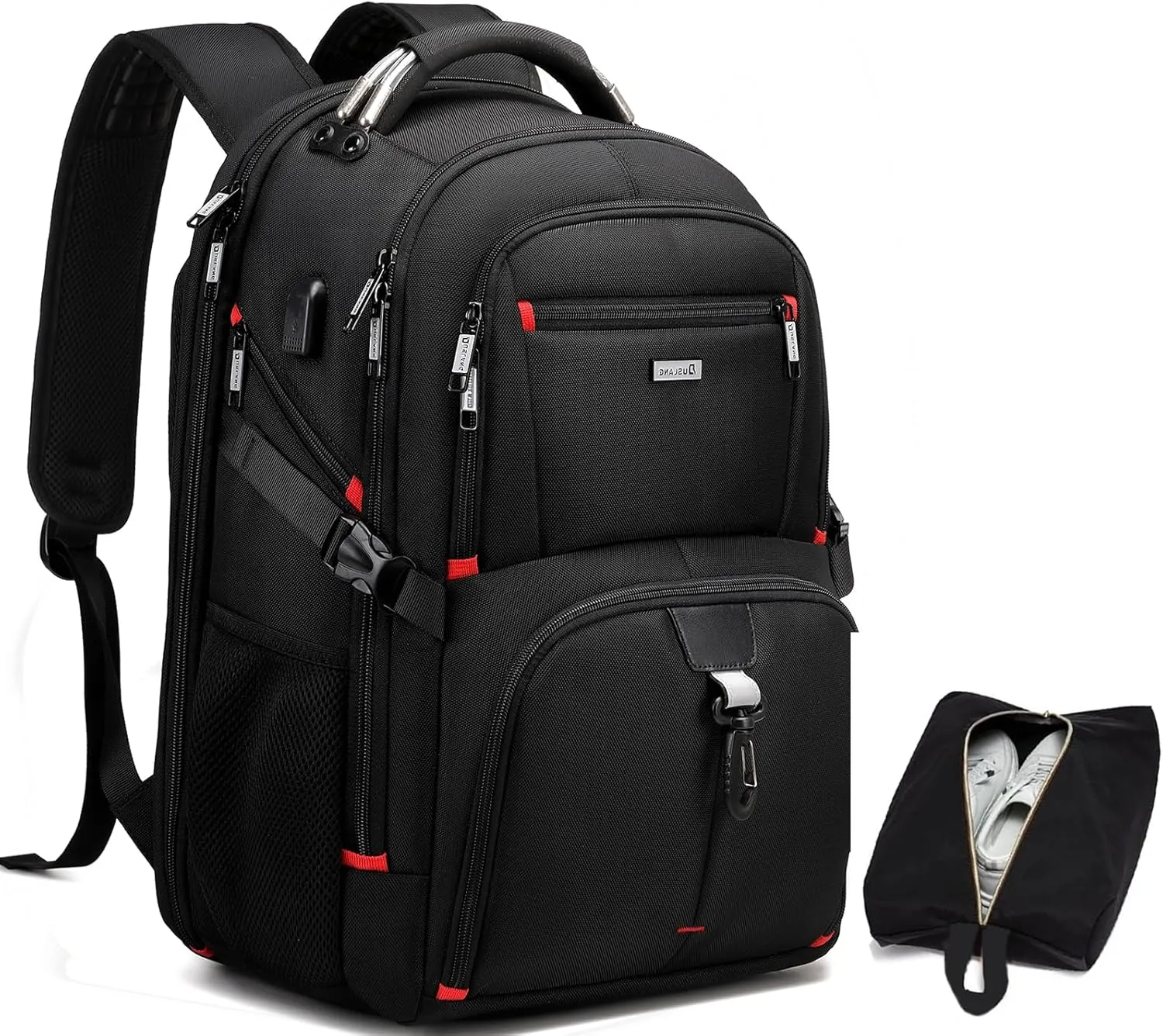 DUSLANG 50L Travel Laptop Backpack for Men Women, Extra Large Heavy Duty Big Carry on Backpack for Weekend Airline Approved Fits 17 Inch Computer with shoes storage bag, Black