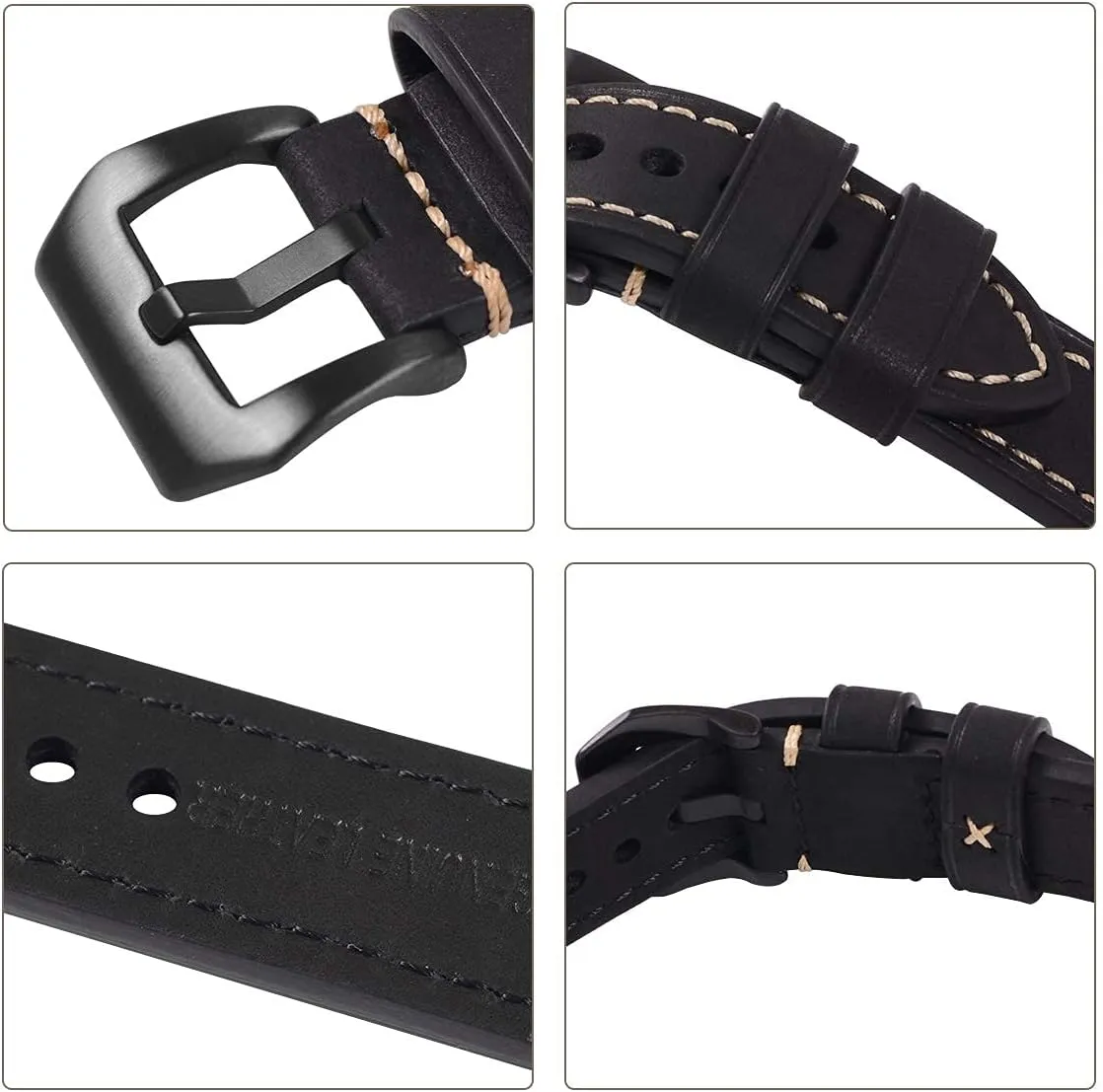 EACHE Leather Watch Bands for Men,Vintage Crazy Horse Leather & Vegetable Tanned Leather & Oil Waxed Thick Leather Watch Bands 20mm 22mm 24mm 26mm
