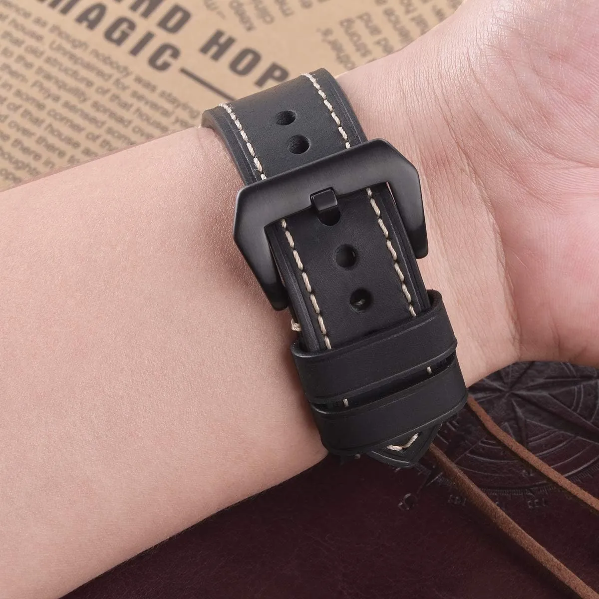 EACHE Leather Watch Bands for Men,Vintage Crazy Horse Leather & Vegetable Tanned Leather & Oil Waxed Thick Leather Watch Bands 20mm 22mm 24mm 26mm