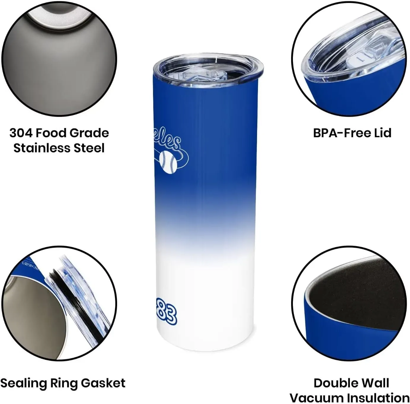 EBBUGAS Los Angeles EST 1883 Tumblers 20oz Straight Skinny Car Cups Sports Travel Coffee Mug, Stainless Steel, Insulated,Classic Collection Gifts for Men Women Fans.