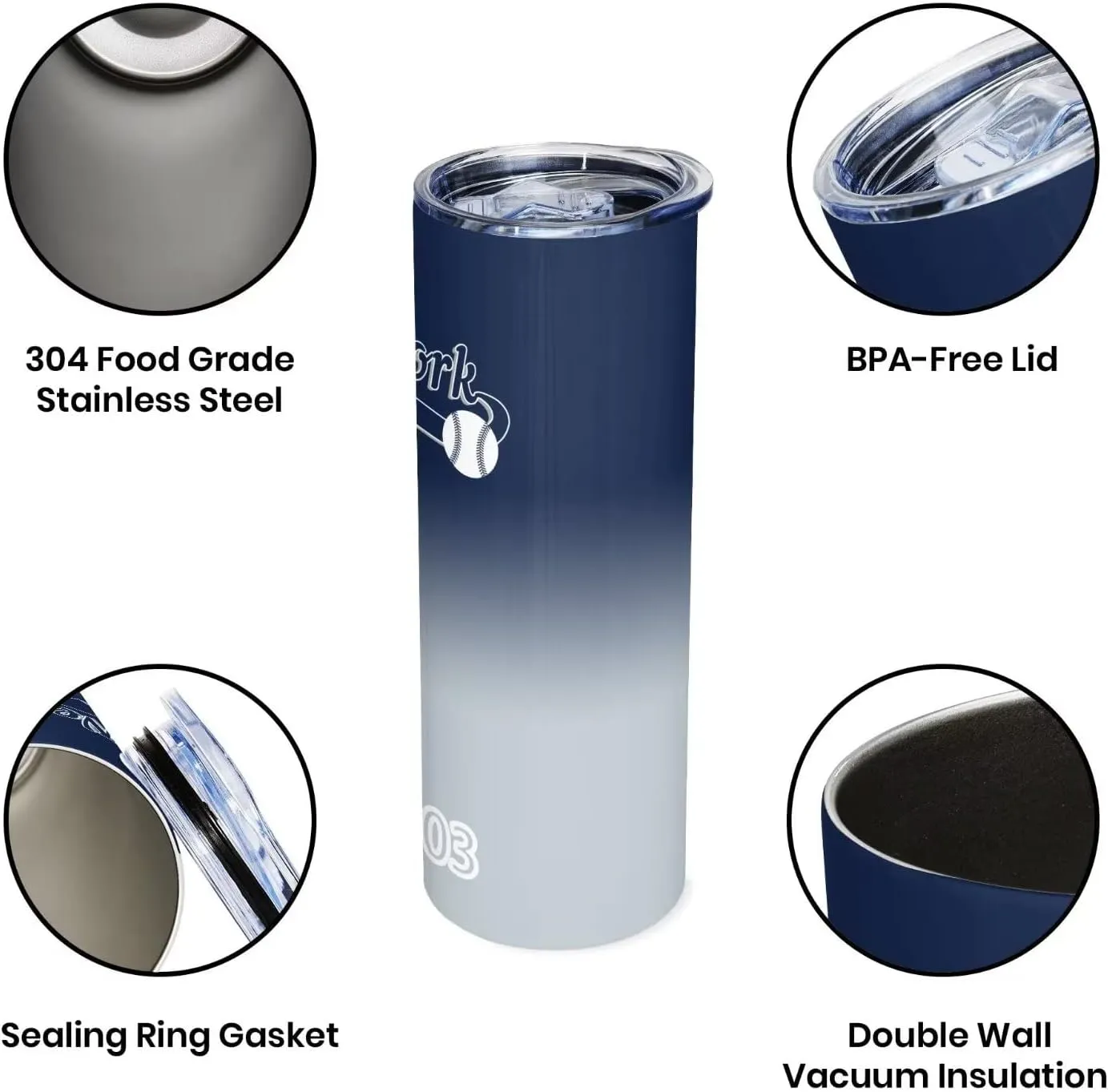 EBBUGAS New York EST 1903 Tumblers 20oz Straight Skinny Car Cups Sports Travel Coffee Mug, Stainless Steel, Insulated,Classic Collection Gifts for Men Women Fans.
