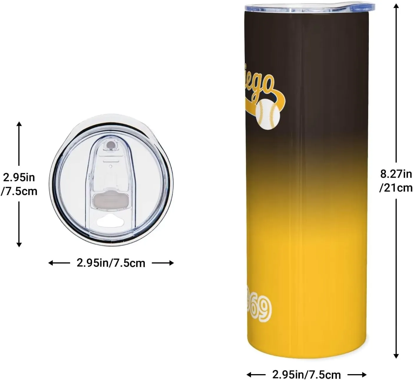 EBBUGAS San Diego EST 1969 Tumblers 20oz Straight Skinny Car Cups Sports Travel Coffee Mug, Stainless Steel, Insulated,Classic Collection Gifts for Men Women Fans.