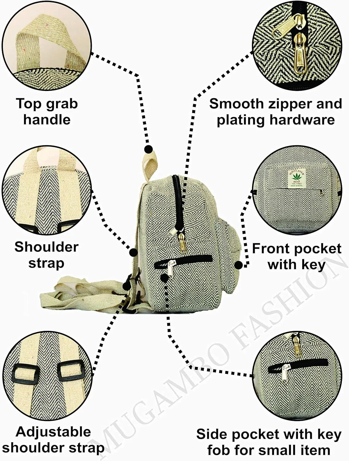 Eco Friendly Mini Backpack For Women Handmade Hemp Backpack For Women organic Beautiful Small Backpack