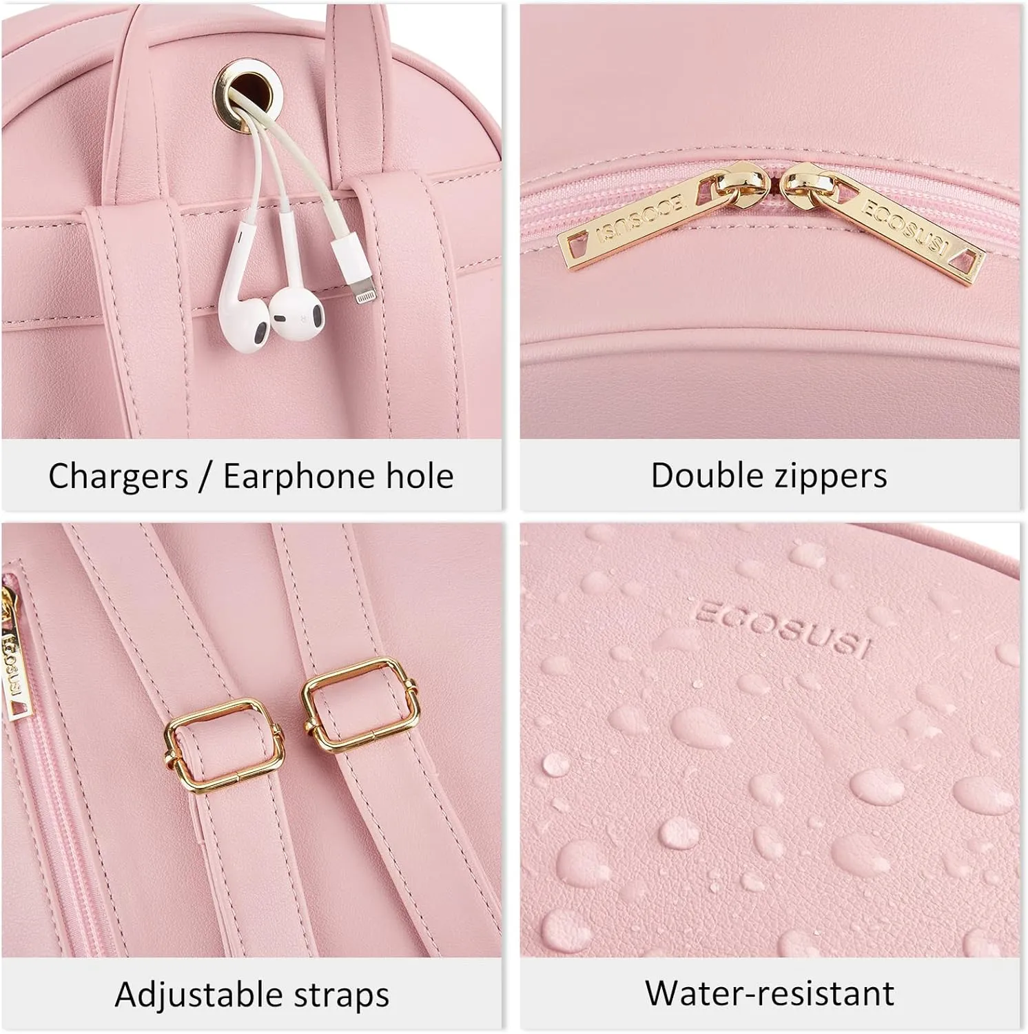 ECOSUSI Women Backpack Purse Water Resistant PU Leather Backpack Fashion Rucksack Ladies College Daypack with Tassel,2 Pcs