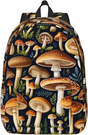 Edible Mushrooms Print Backpack for Women Men Canvas Lightweight Work Bag for Travel Casual with Side Pocket