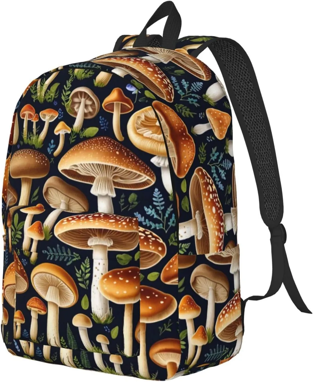 Edible Mushrooms Print Backpack for Women Men Canvas Lightweight Work Bag for Travel Casual with Side Pocket