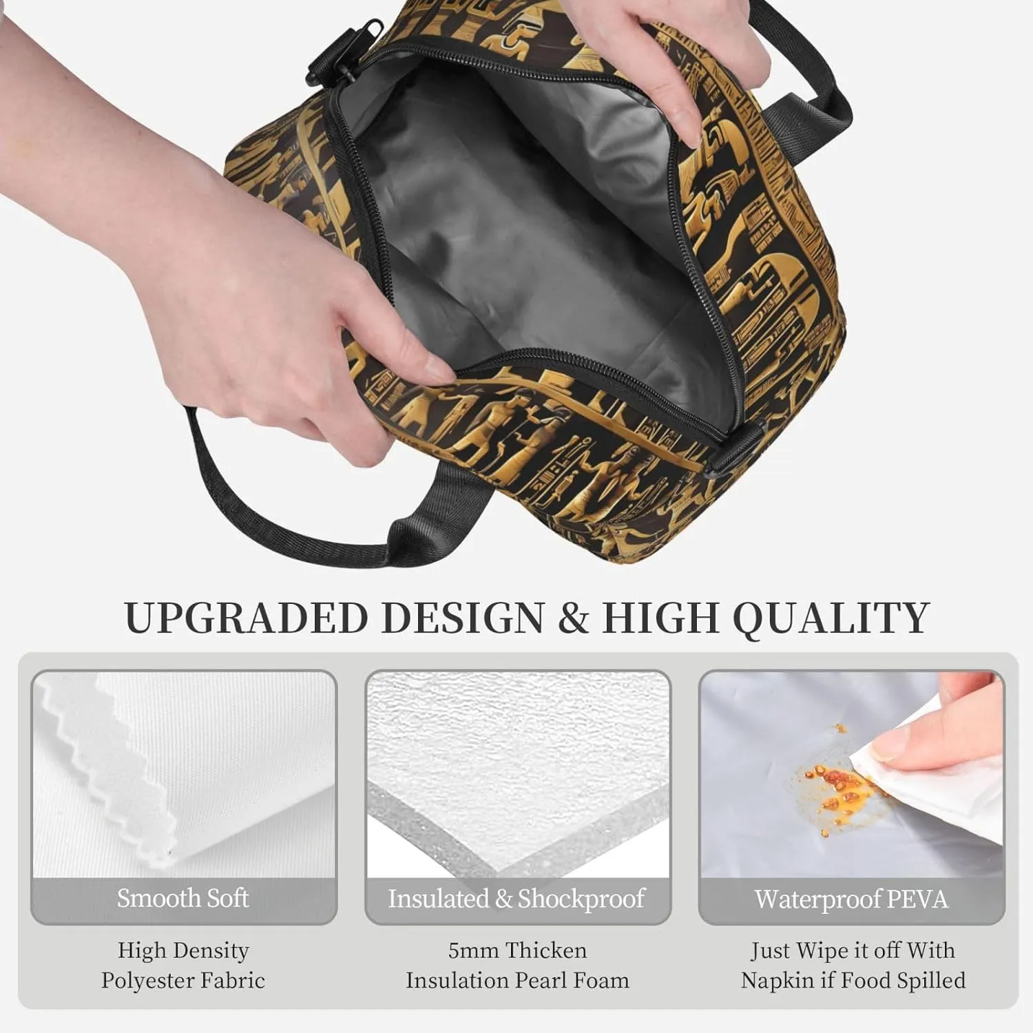 Egypts Hieroglyphics Insulated Lunch Bag With Adjustable Shoulder Strap, Cooler Lunch Tote Bag For Women
