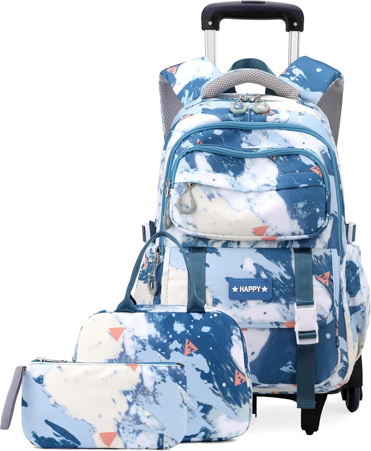 EKUIZAI Girls Trolley Backpack Set Cute Colorful Girls Rolling Backpack Middle School Trolley Schoolbag with Wheels