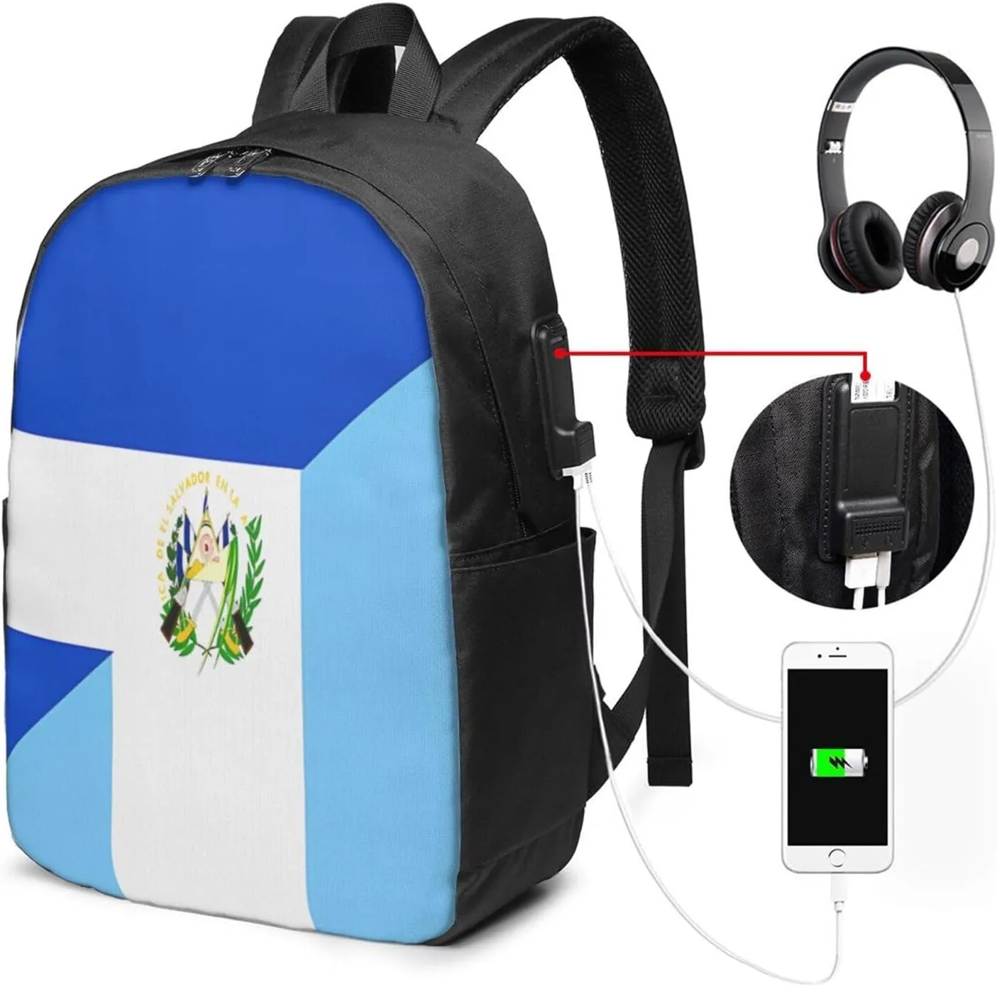 El Salvador Guatemala Guatemalan Flag Laptop Backpacks Travel Backpack Casual Business Daypack Sport Rucksack Computer Bag Fits up to 17 Inch Notebook with USB Port