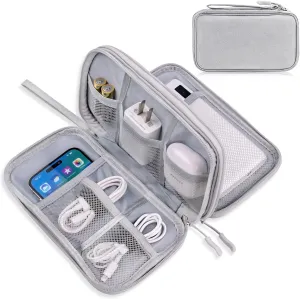 Electronics Organizer Travel Case,Cable Tech Organizer Bag,Medium Size Water Resistant Double Layers Pouch Carry Case for Cord,Phone,Charger,Earphone,Travel Accessories Essentials for Men,Grey