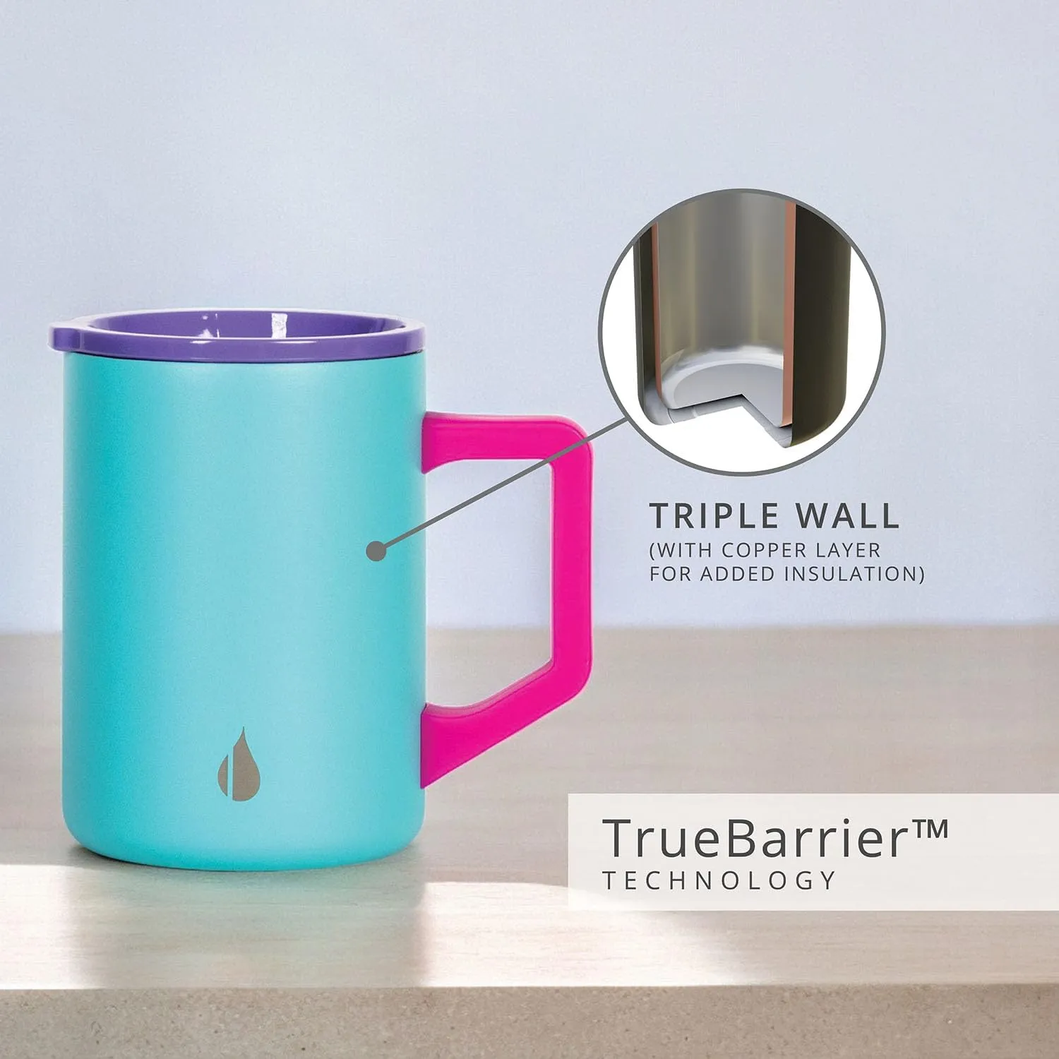 Elemental Insulated Coffee Mug - Triple-Wall Stainless Steel Summit Travel Cup for Hot and Cold Drinks - Thermal Coffee Mug with Lid and Handle for Camping, Office & Trave 16oz - Blue Tie Dye