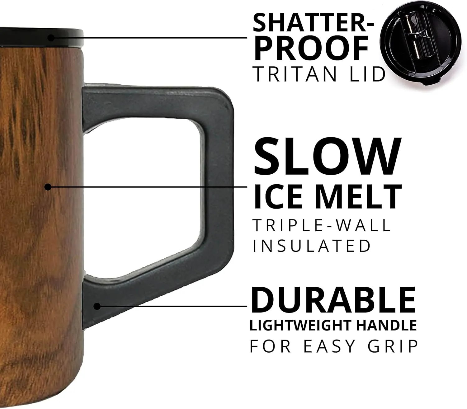 Elemental Insulated Coffee Mug - Triple-Wall Stainless Steel Summit Travel Cup for Hot and Cold Drinks - Thermal Coffee Mug with Lid and Handle for Camping, Office & Travel 12oz - Teakwood