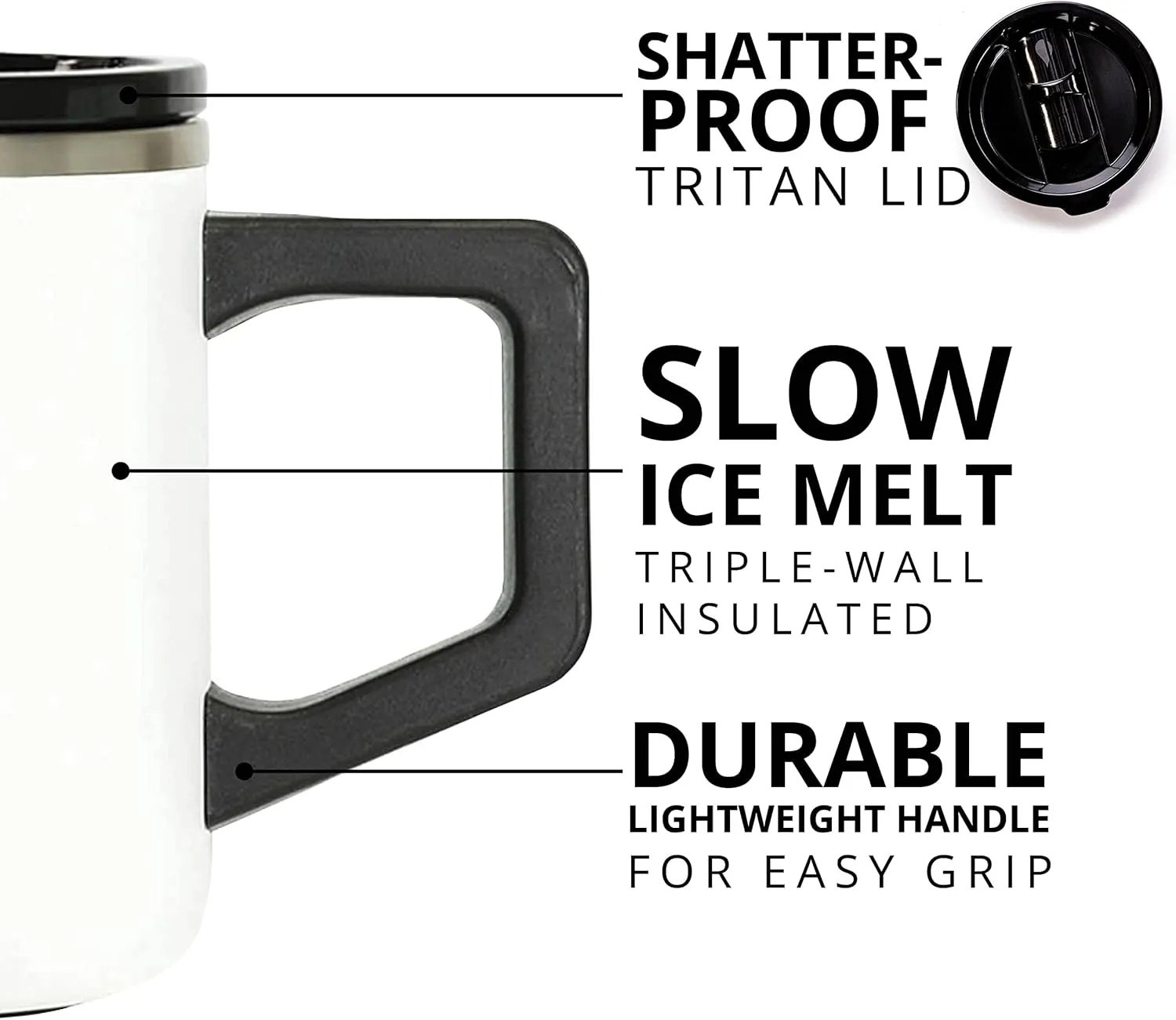 Elemental Insulated Coffee Mug - Triple-Wall Stainless Steel Summit Travel Cup for Hot and Cold Drinks - Thermal Coffee Mug with Lid and Handle for Camping, Office & Travel 12oz - White