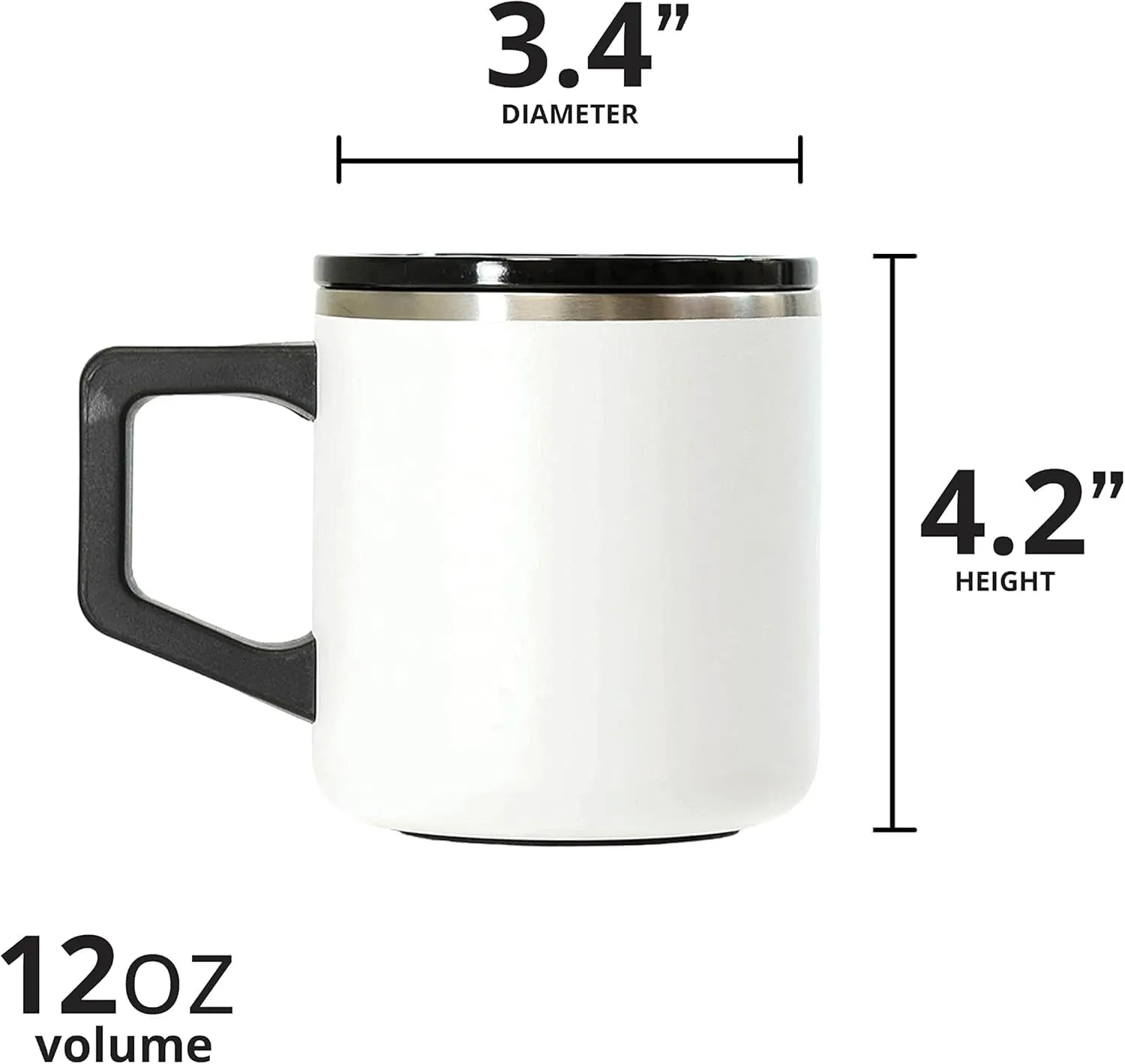 Elemental Insulated Coffee Mug - Triple-Wall Stainless Steel Summit Travel Cup for Hot and Cold Drinks - Thermal Coffee Mug with Lid and Handle for Camping, Office & Travel 12oz - White