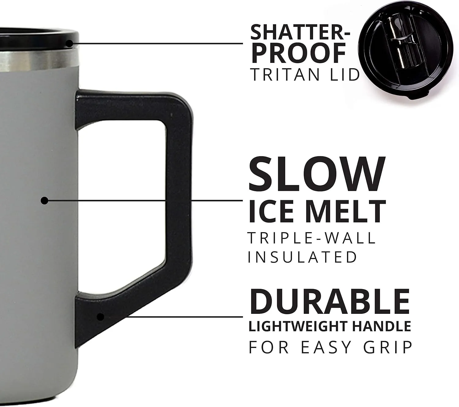 Elemental Insulated Coffee Mug - Triple-Wall Stainless Steel Summit Travel Cup for Hot and Cold Drinks - Thermal Coffee Mug with Lid and Handle for Camping, Office & Travel 16oz - Graphite