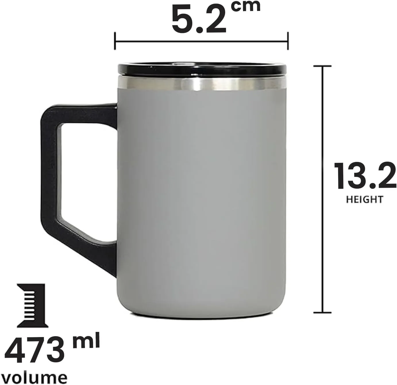 Elemental Insulated Coffee Mug - Triple-Wall Stainless Steel Summit Travel Cup for Hot and Cold Drinks - Thermal Coffee Mug with Lid and Handle for Camping, Office & Travel 16oz - Graphite