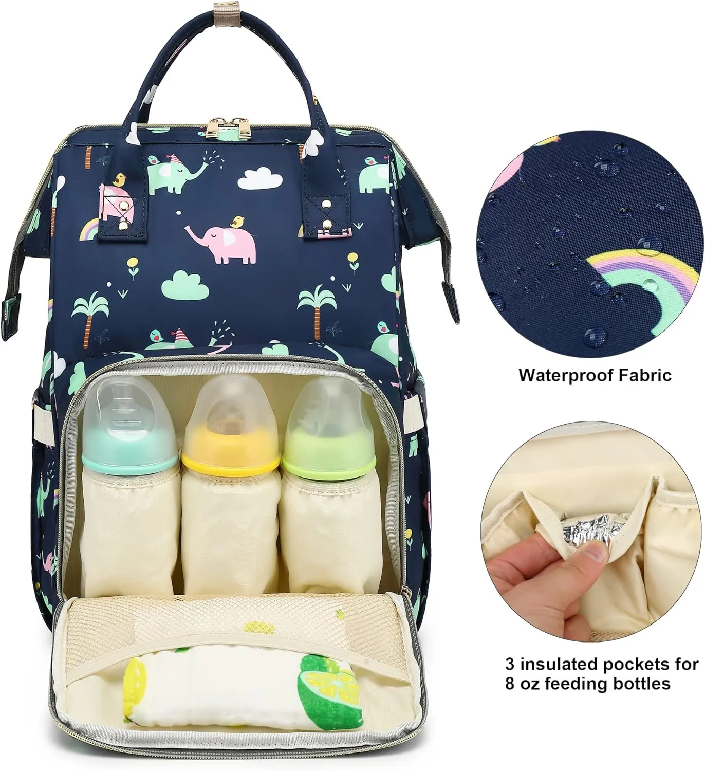 Elephant Baby Diaper Bag Backpack for Girls Boys, Waterproof Large Maternity Nappy Bags for Mom