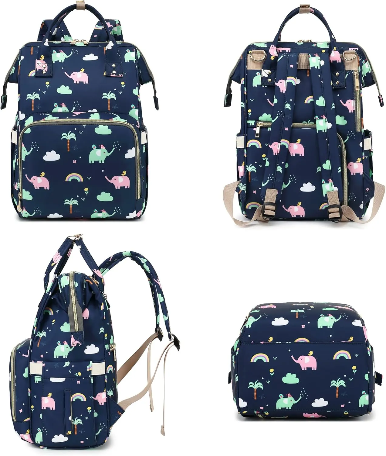Elephant Baby Diaper Bag Backpack for Girls Boys, Waterproof Large Maternity Nappy Bags for Mom
