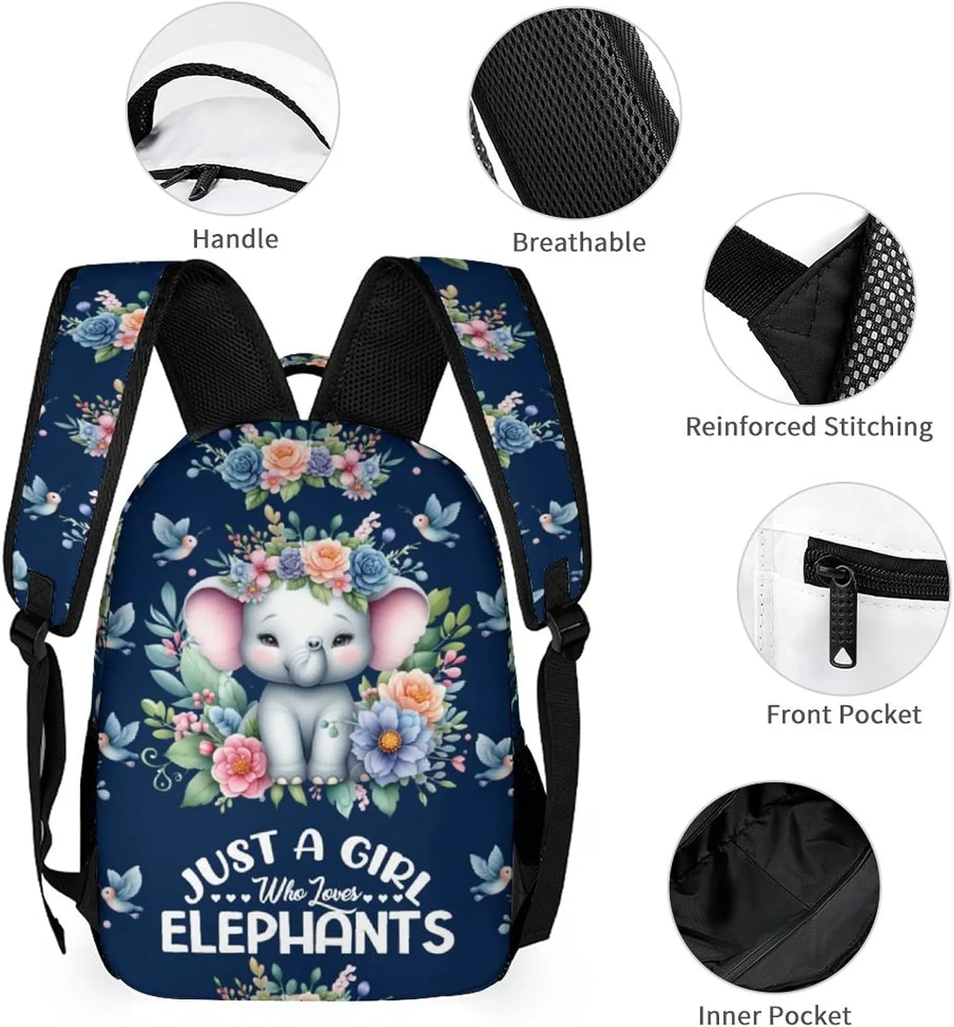 Elephant Backpack with Lunch Box & Pencil Case for Kids Girls Boys School, 16 Inch Cute Elephant Bookbag, School Backpack for Students Children, sustainable, Lightweight, Large Capacity