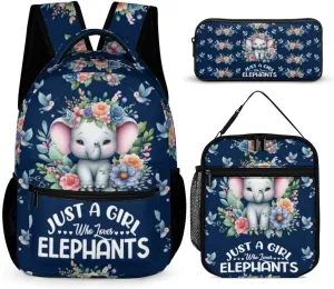 Elephant Backpack with Lunch Box & Pencil Case for Kids Girls Boys School, 16 Inch Cute Elephant Bookbag, School Backpack for Students Children, sustainable, Lightweight, Large Capacity