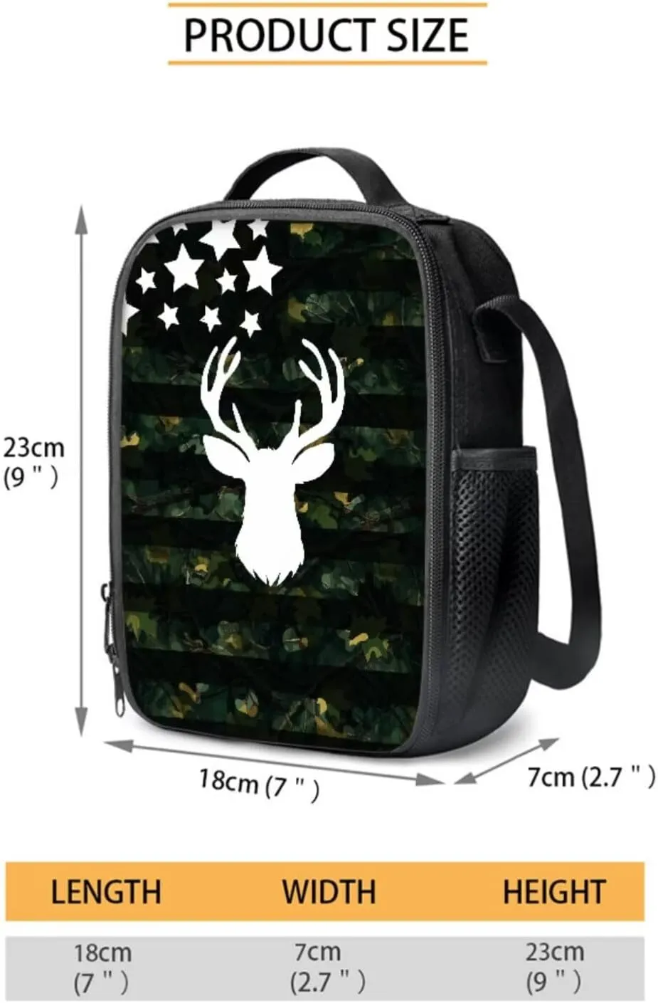 Elk Flag Forest Camo Pattern School Backpack with Lunch Box Pencil Pouch and Water Bottle Holder for Teen Kids Elementary Primary Middle High School Bag Set