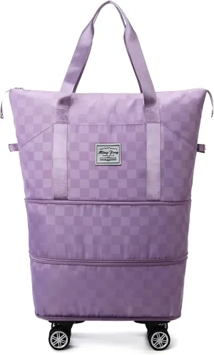 Ellniges]【Rolling Travel Bag with Wheels Oxford Canvas Luggage for Women, Spacious 55L Carry-On Trolley Bag with Retractable Handle, Lightweight Design for Airport, Train Station, Vacation Essential